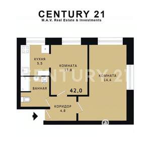 2-к квартира, вторичка, 42м2, 1/5 этаж
