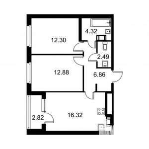 2-к квартира, строящийся дом, 57м2, 4/9 этаж