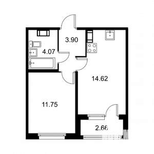 1-к квартира, строящийся дом, 36м2, 4/9 этаж