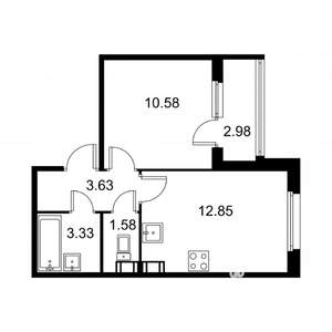 1-к квартира, строящийся дом, 33м2, 8/9 этаж