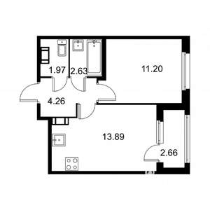 1-к квартира, строящийся дом, 35м2, 4/9 этаж