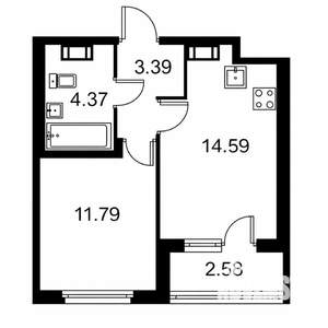 1-к квартира, вторичка, 36м2, 6/9 этаж