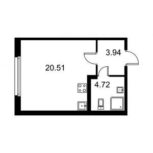 Студия квартира, строящийся дом, 29м2, 1/9 этаж