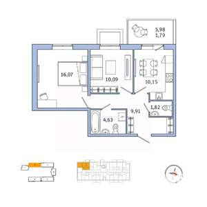 2-к квартира, вторичка, 55м2, 1/5 этаж