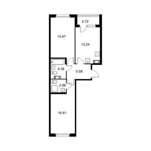 2-к квартира, строящийся дом, 60м2, 4/9 этаж