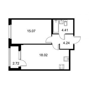 1-к квартира, строящийся дом, 43м2, 2/9 этаж