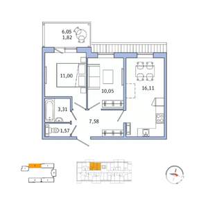 2-к квартира, вторичка, 49м2, 5/5 этаж