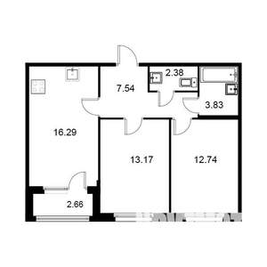 2-к квартира, строящийся дом, 57м2, 2/9 этаж