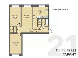 3-к квартира, вторичка, 55м2, 2/5 этаж