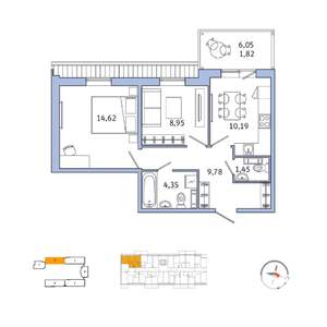 2-к квартира, вторичка, 49м2, 5/5 этаж