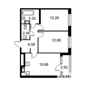 2-к квартира, строящийся дом, 56м2, 3/9 этаж