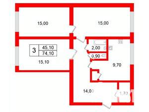 3-к квартира, вторичка, 74м2, 2/9 этаж