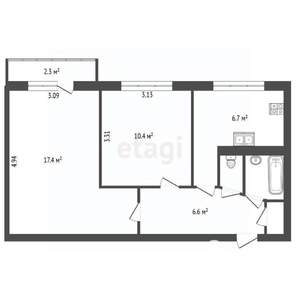 2-к квартира, вторичка, 45м2, 6/9 этаж