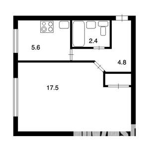 1-к квартира, вторичка, 31м2, 1/5 этаж