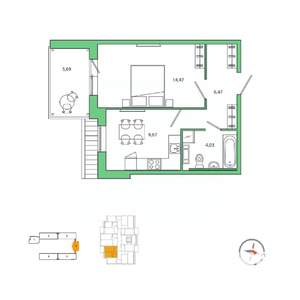 1-к квартира, вторичка, 37м2, 5/5 этаж